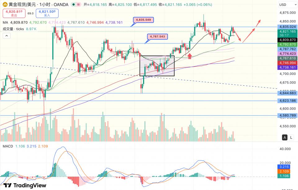 徐文婷 支撑验证完成，黄金震荡上移—突破4835势在必行